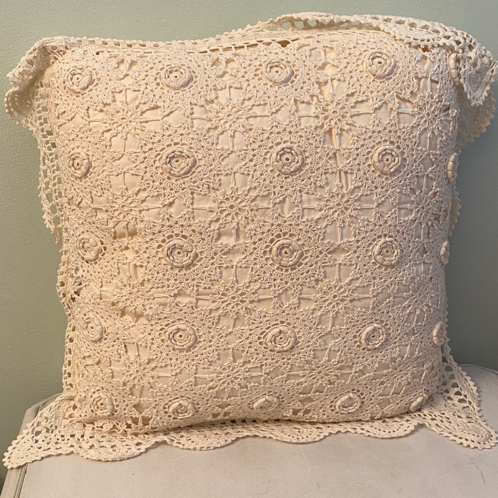 Vintage Keeco Cream Crochet Accent Pillow